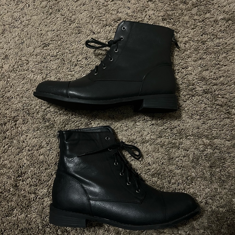 Black Lace-Up Ankle Boots with zipper
